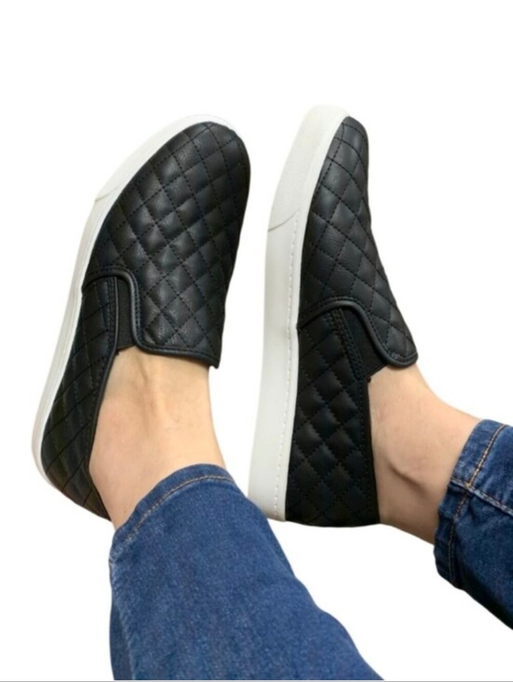 a new day Black Quilted Slip-On Sneakers with White Sole